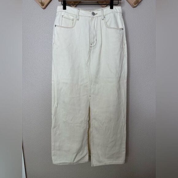 Blank NYC Denim Maxi Slit Skirt Sz 26 Ecru Off White - Picture 3 of 8